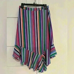 Pink and Green Asymmetric striped skirt with bottom ruffle- Size Medium-EUC